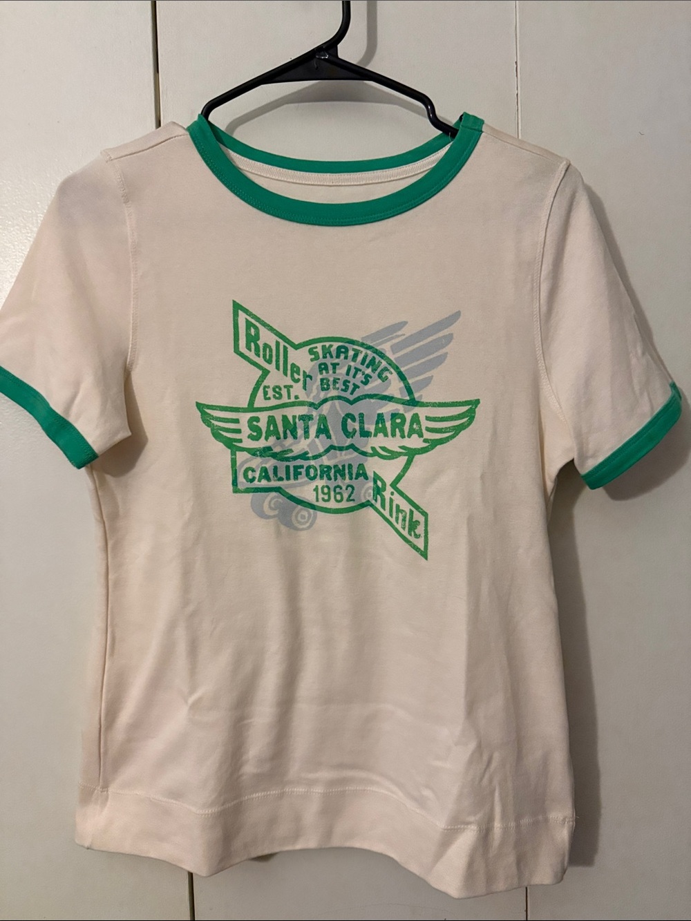 Maeve by Anthropologie Santa Clara Graphic Ringer Tee — Cream with Green Trim